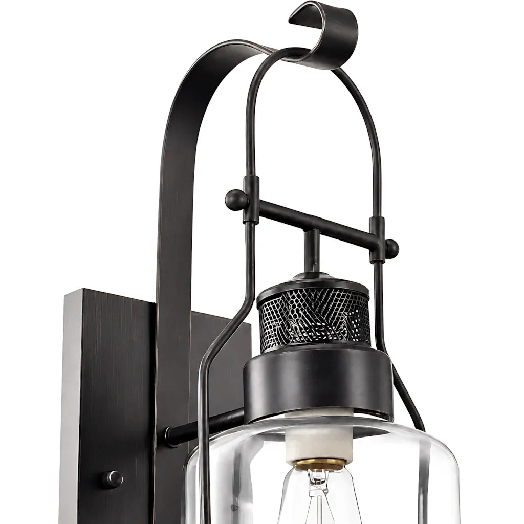 Industrial Glass Jar Wall Sconce, Rustic Metal Cage Light