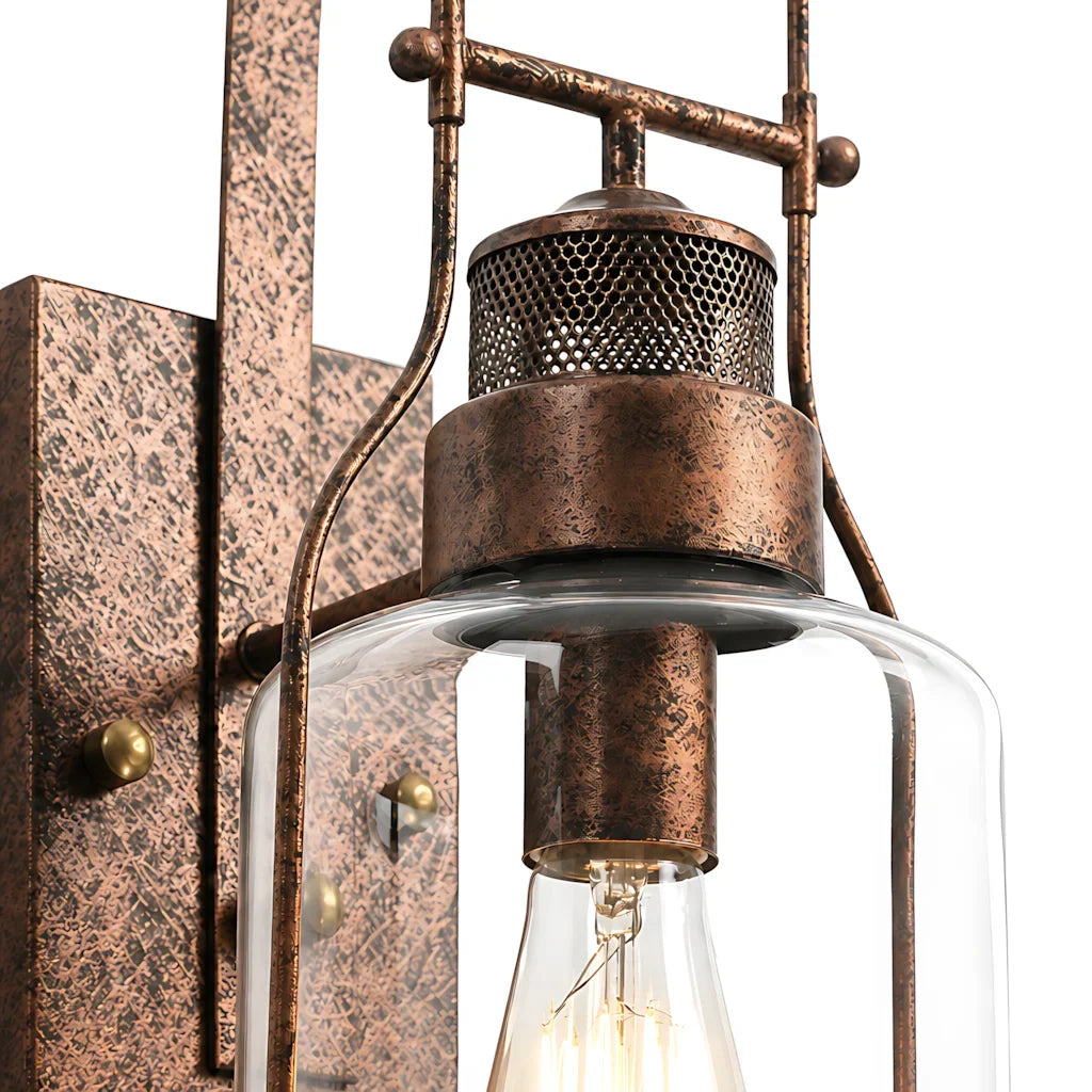 Industrial Glass Jar Wall Sconce, Rustic Metal Cage Light