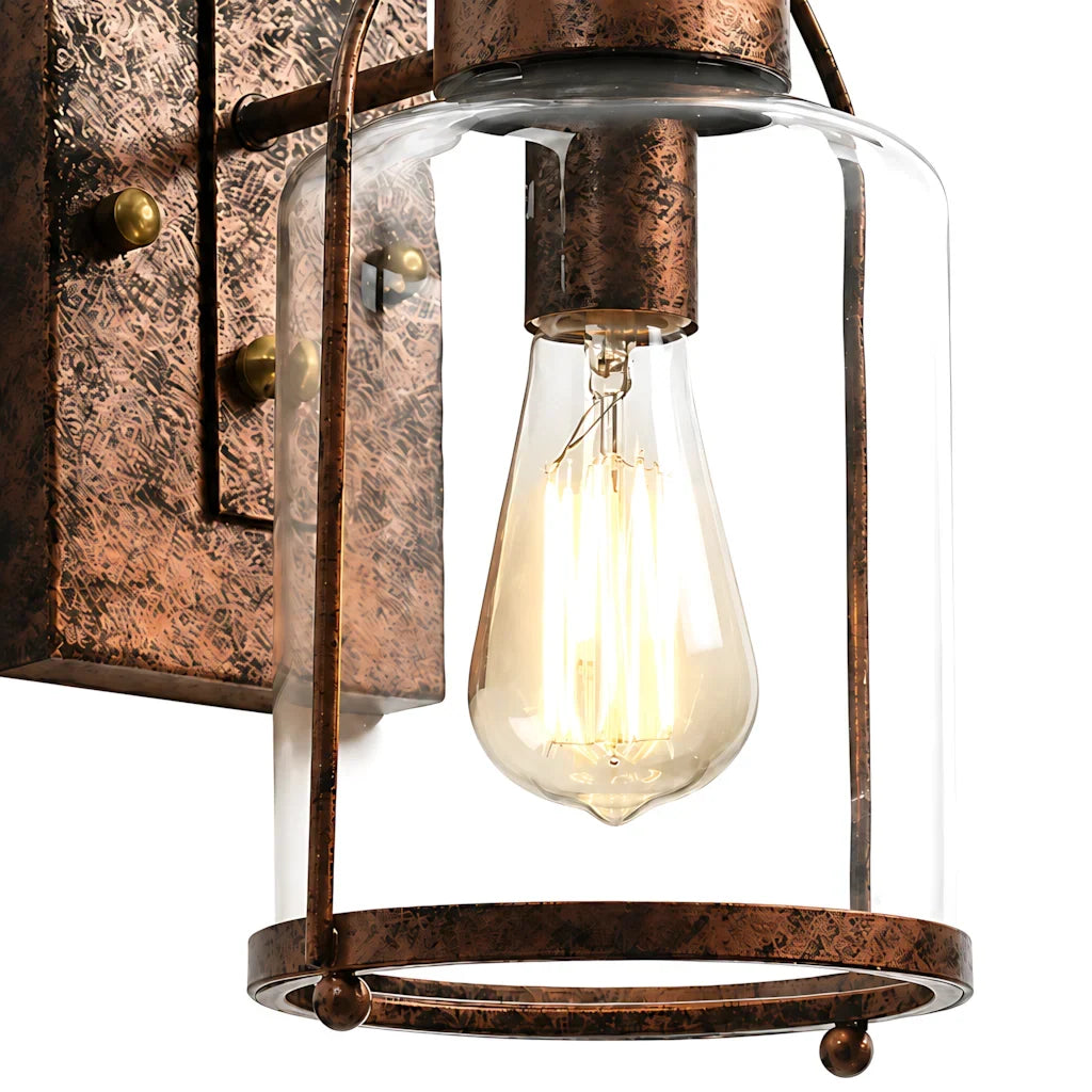 Industrial Glass Jar Wall Sconce, Rustic Metal Cage Light