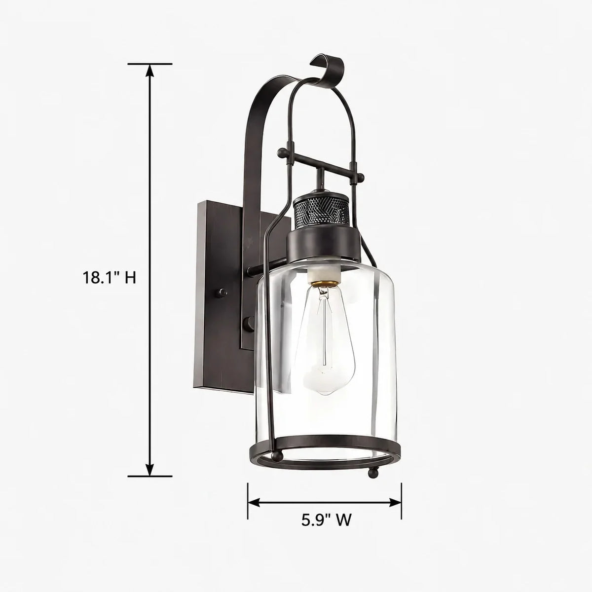 Industrial Glass Jar Wall Sconce, Rustic Metal Cage Light