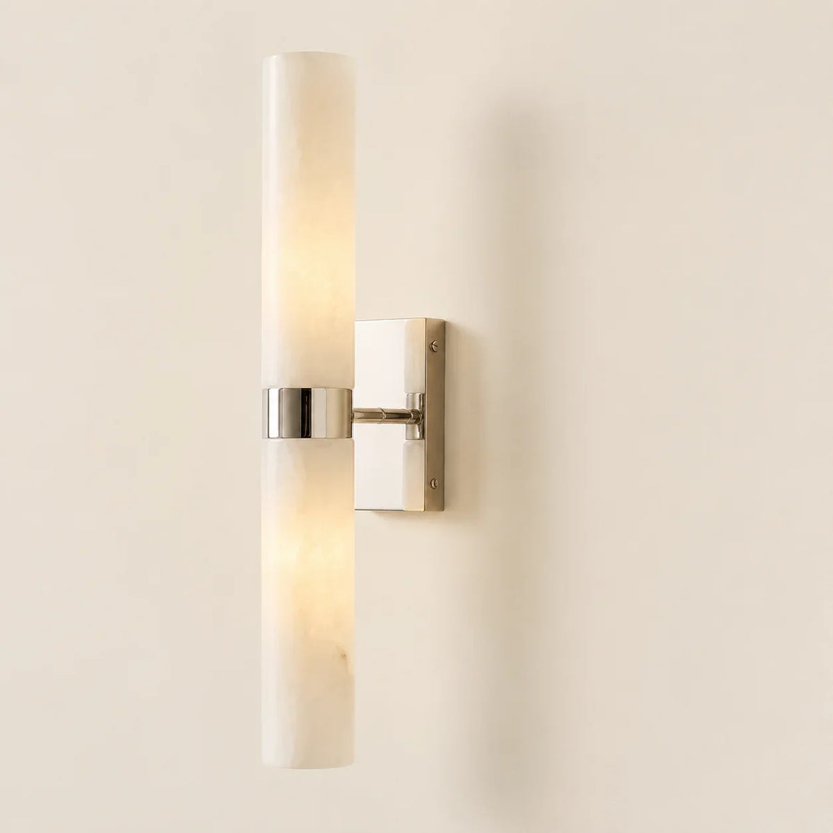 Alabaster Double Tube Sconce, Twin Cylinder Tall Wall Light
