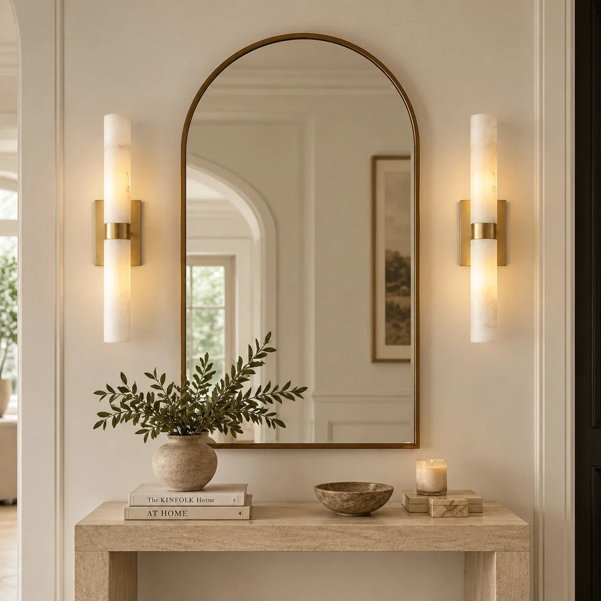 Alabaster Double Tube Sconce, Twin Cylinder Tall Wall Light
