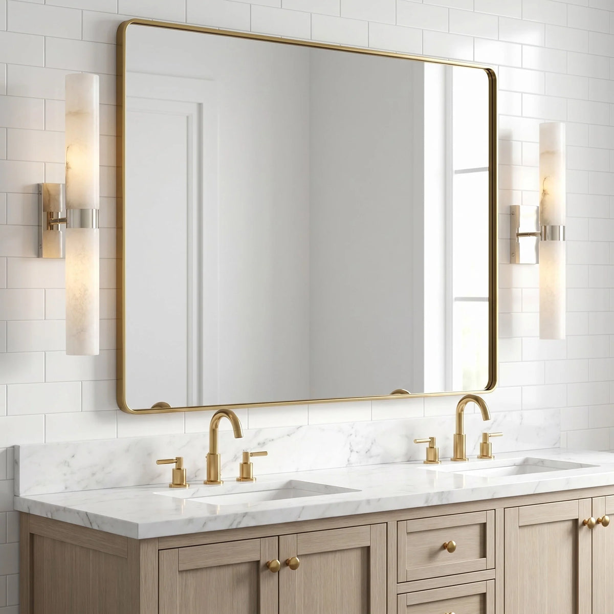 Alabaster Double Tube Sconce, Twin Cylinder Tall Wall Light