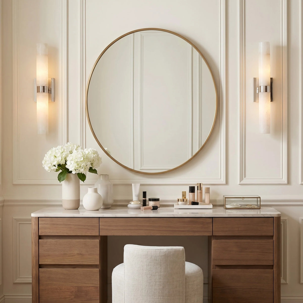 Alabaster Double Tube Sconce, Twin Cylinder Tall Wall Light