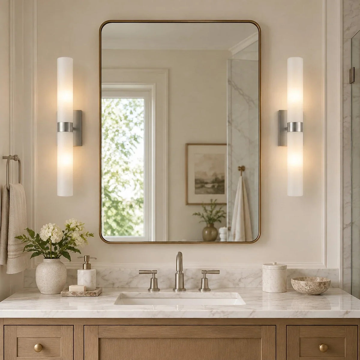 Alabaster Double Tube Sconce, Twin Cylinder Tall Wall Light