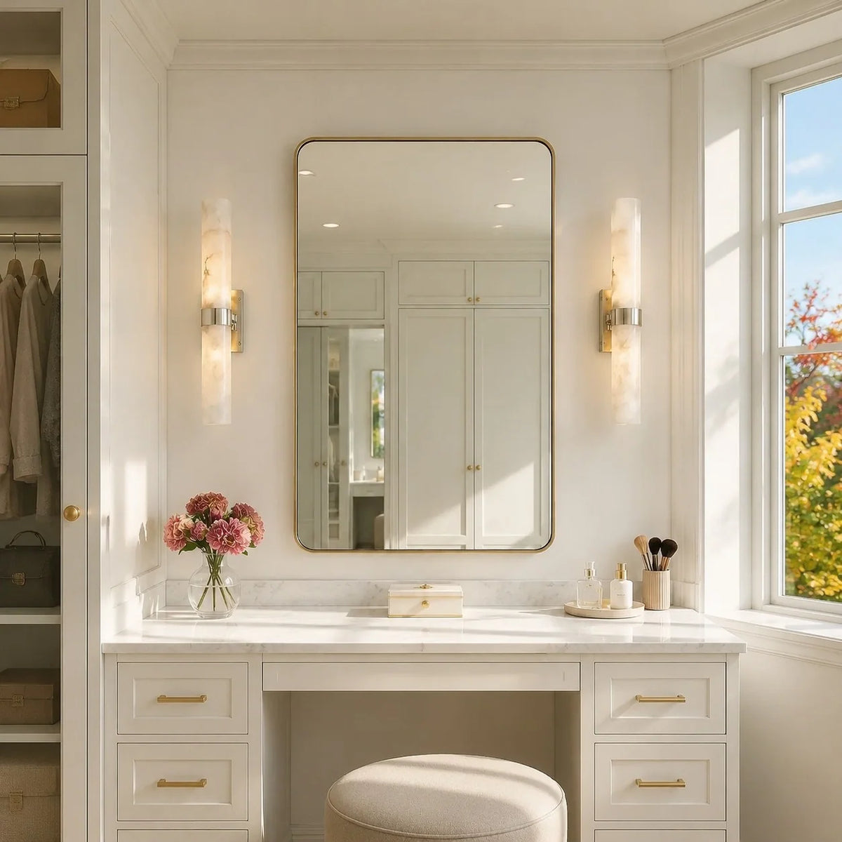 Alabaster Double Tube Sconce, Twin Cylinder Tall Wall Light
