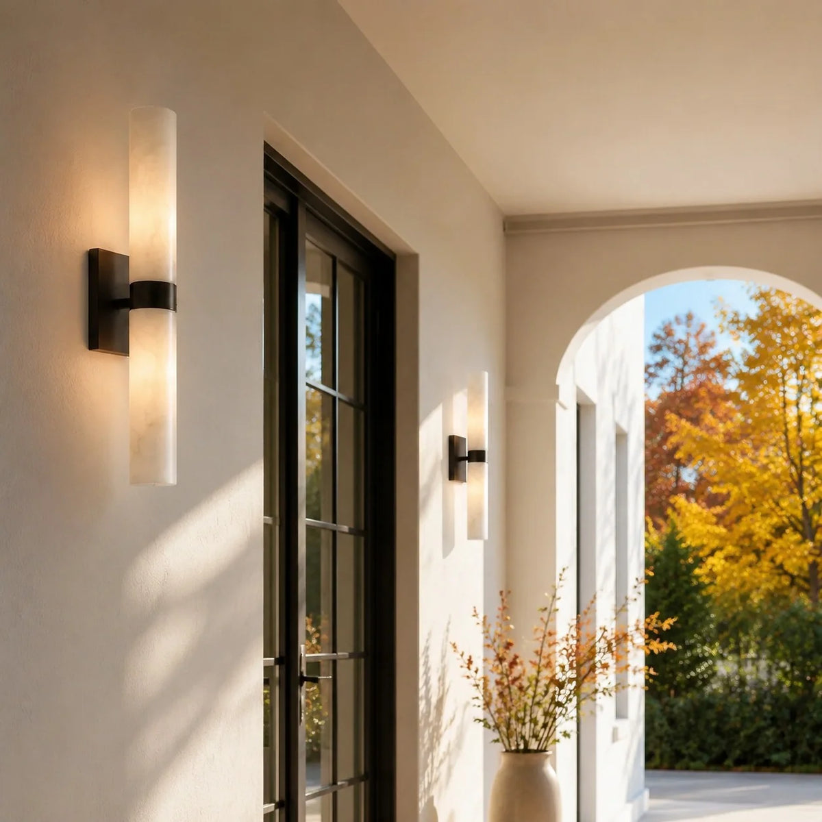 Alabaster Double Tube Sconce, Twin Cylinder Tall Wall Light