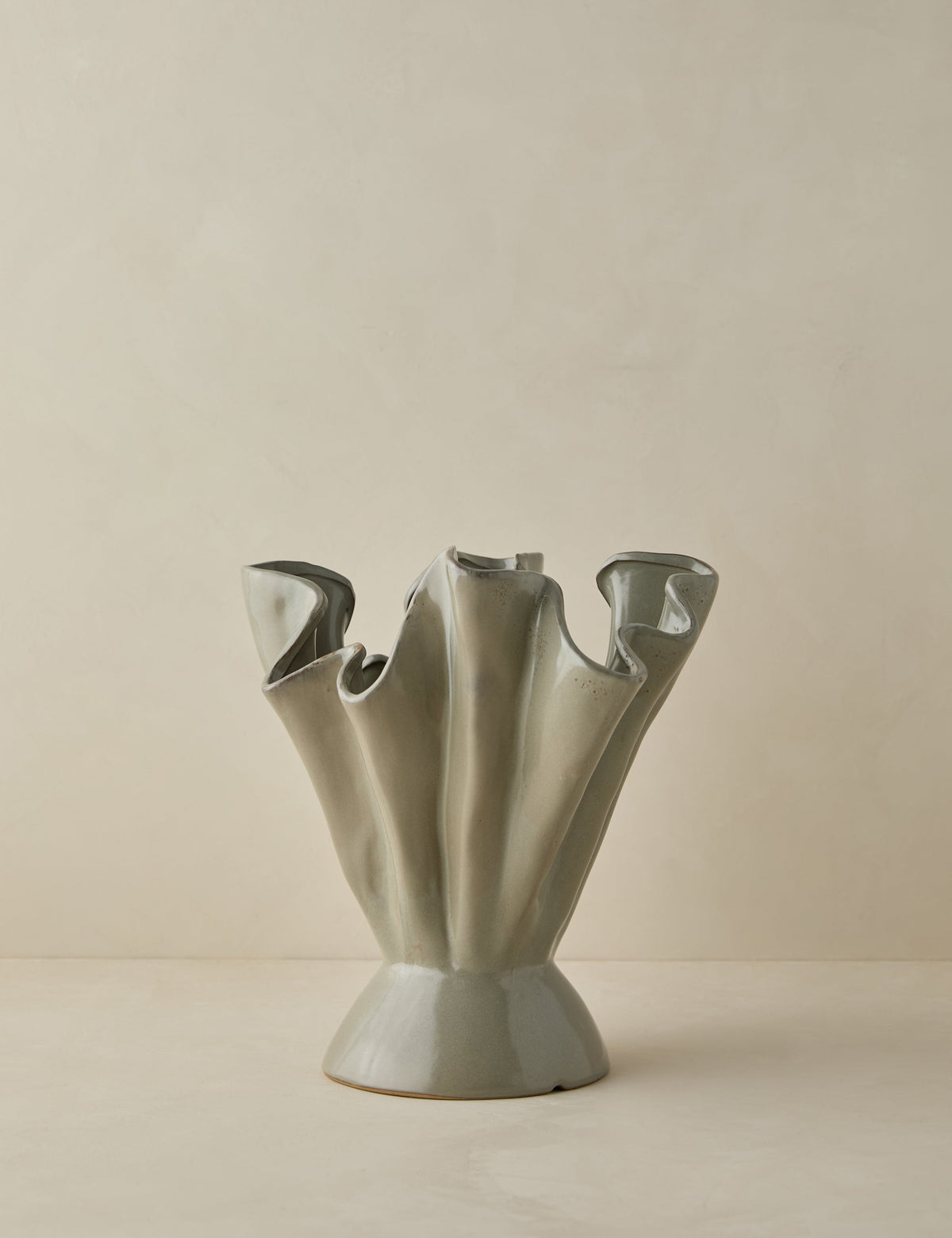 Ruffled Stoneware Vase, Reactive Glaze Decorative Vase