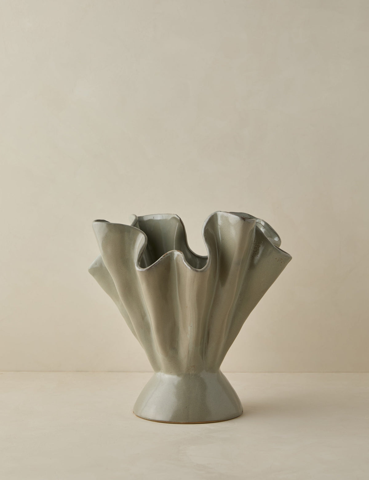 Ruffled Stoneware Vase, Reactive Glaze Decorative Vase