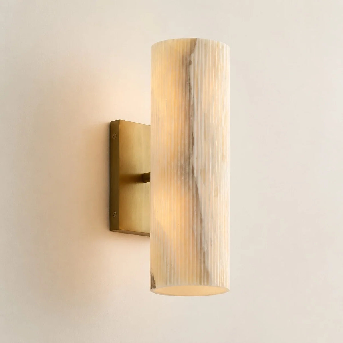 Alabaster Tube Wall Sconce, Single Cylinder, Glass or Stone