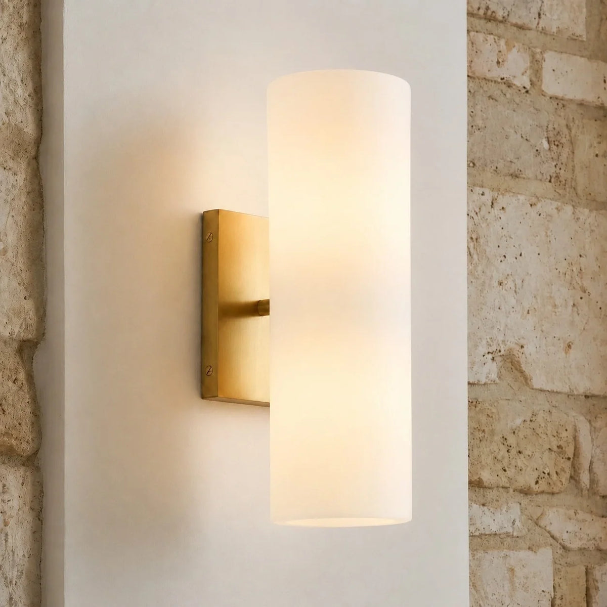 Alabaster Tube Wall Sconce, Single Cylinder, Glass or Stone