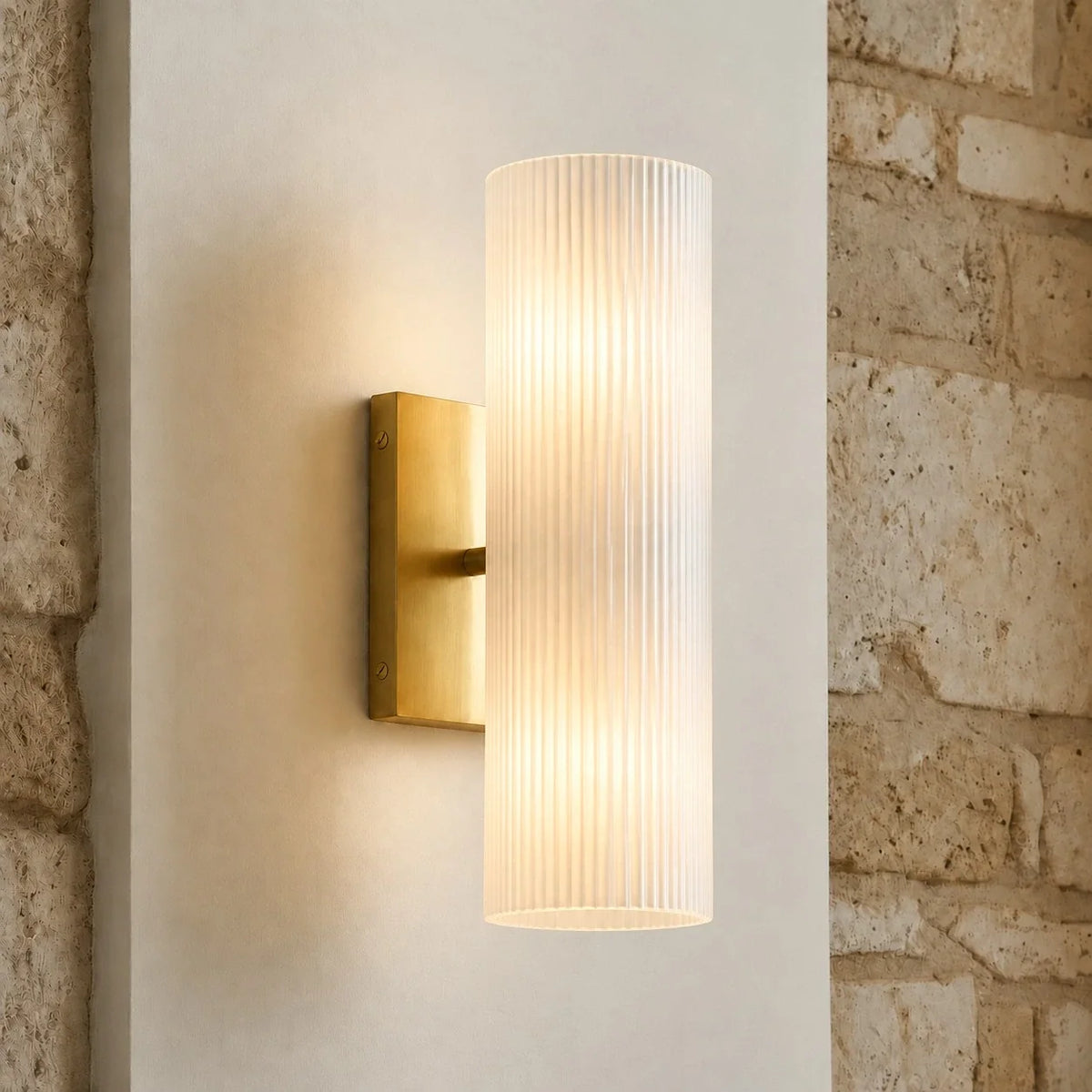 Alabaster Tube Wall Sconce, Single Cylinder, Glass or Stone