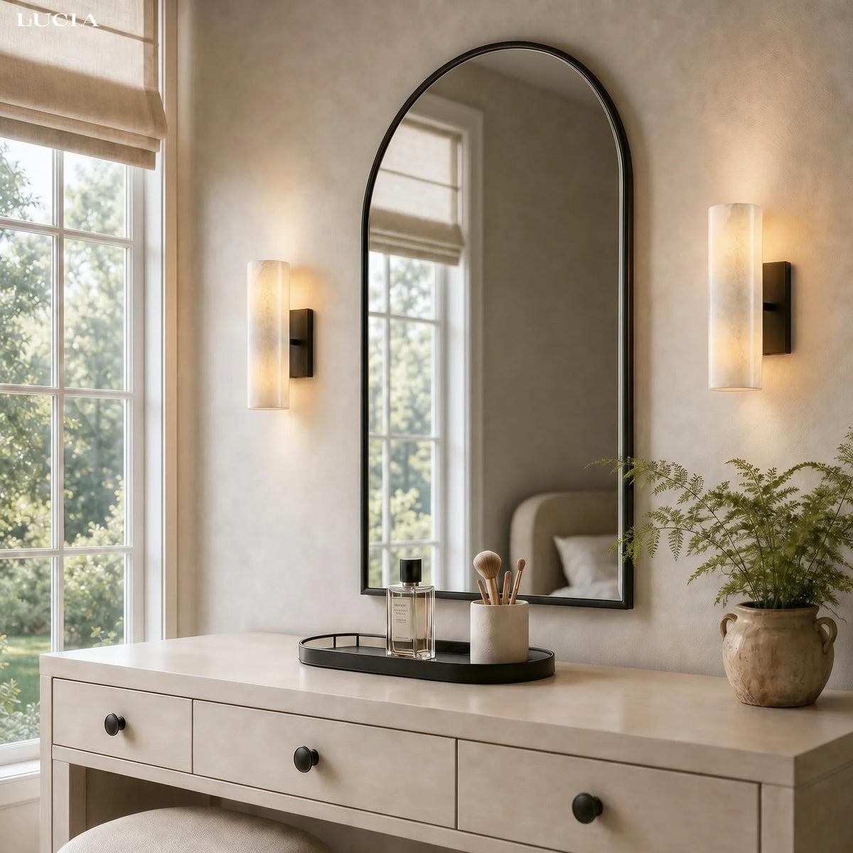 Alabaster Tube Wall Sconce, Single Cylinder, Glass or Stone