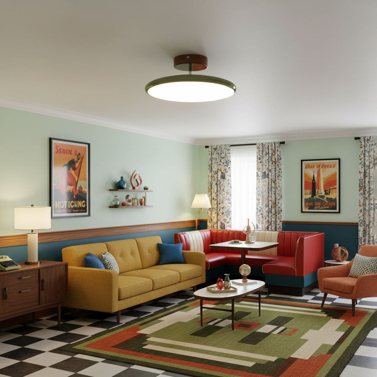 Bauhaus Swivel Arm Ceiling Light, Dimmable LED Disc Lamp