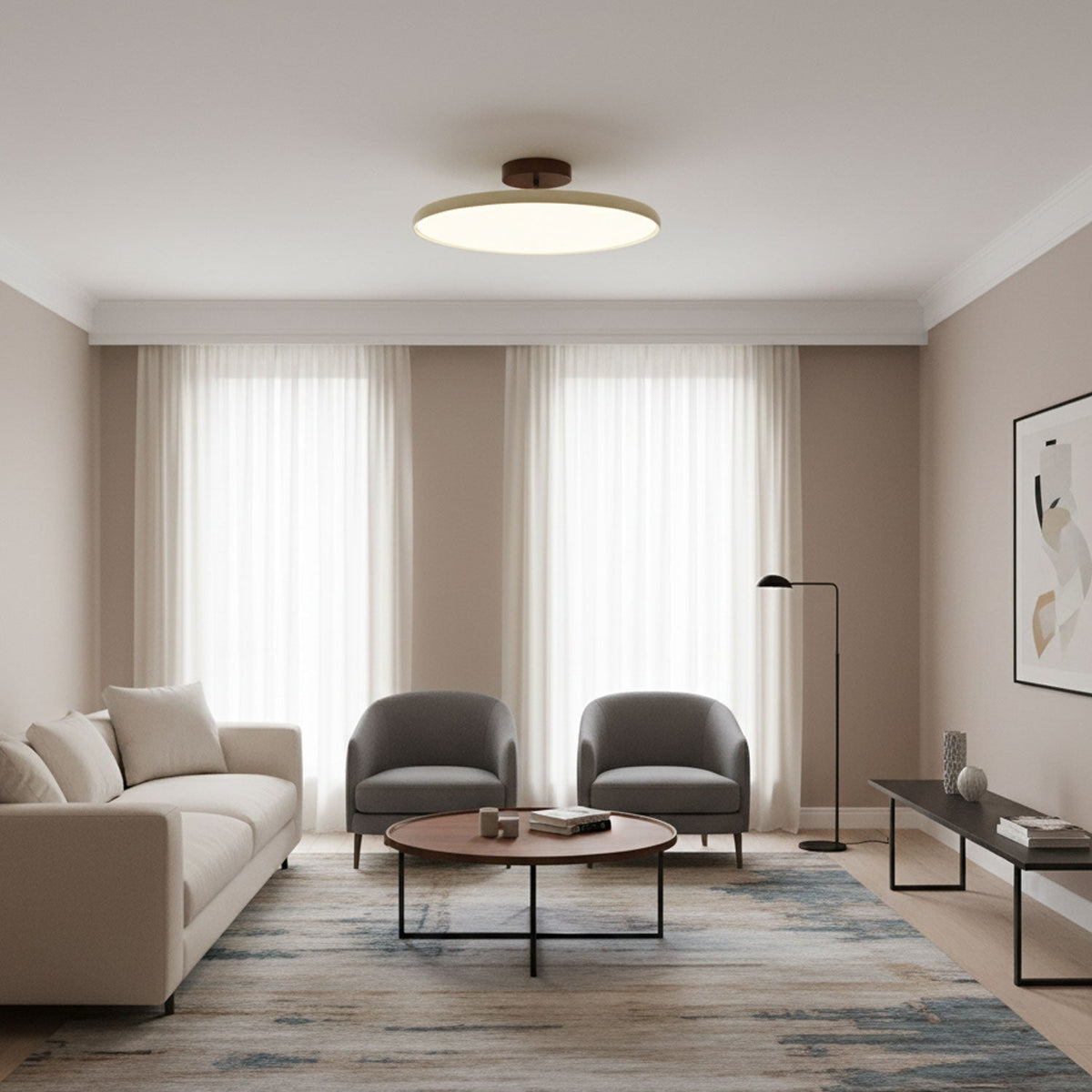 Bauhaus Swivel Arm Ceiling Light, Dimmable LED Disc Lamp