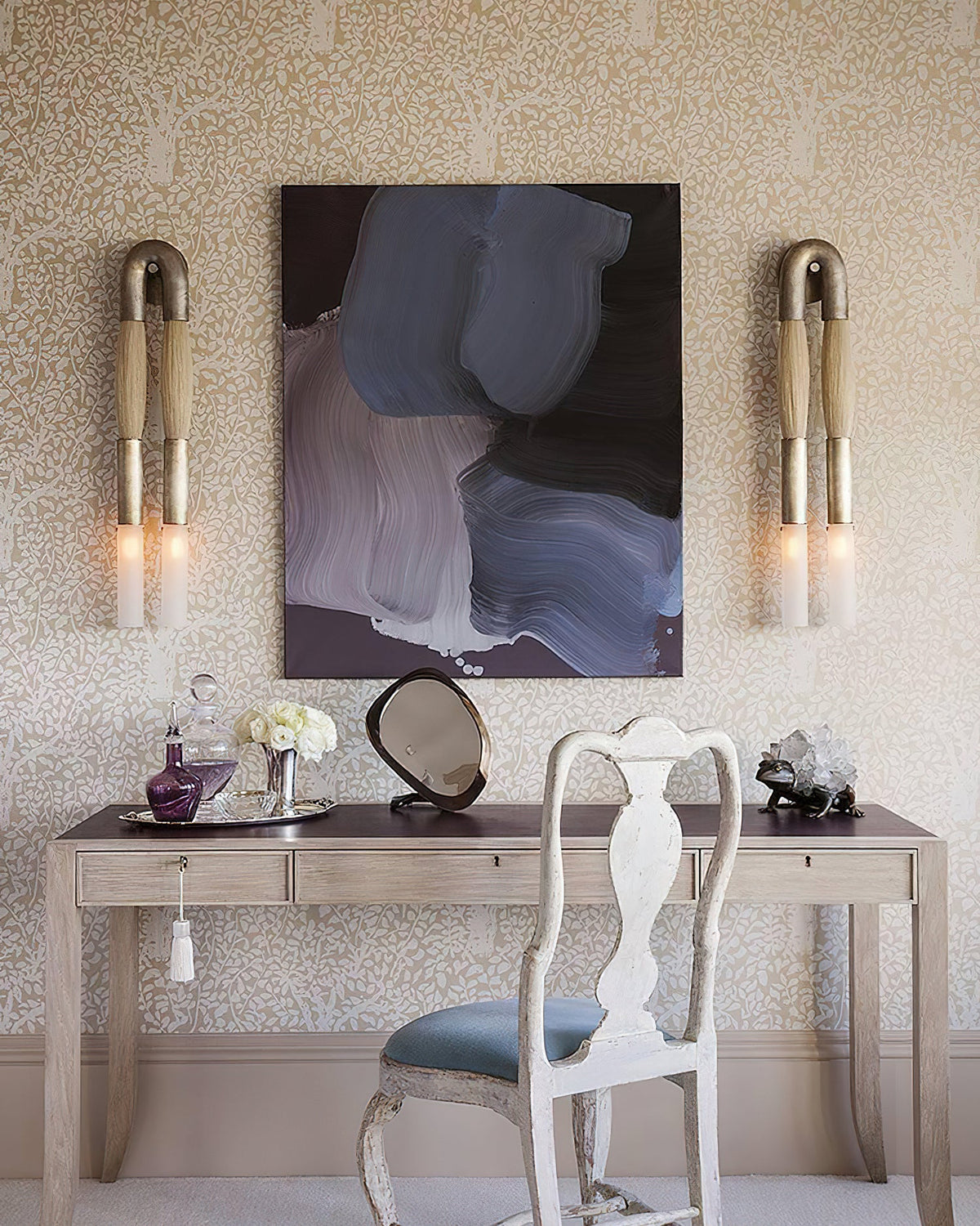 Horsehair Wall Sconce, Sculptural Faux Mane Iron Wall Light
