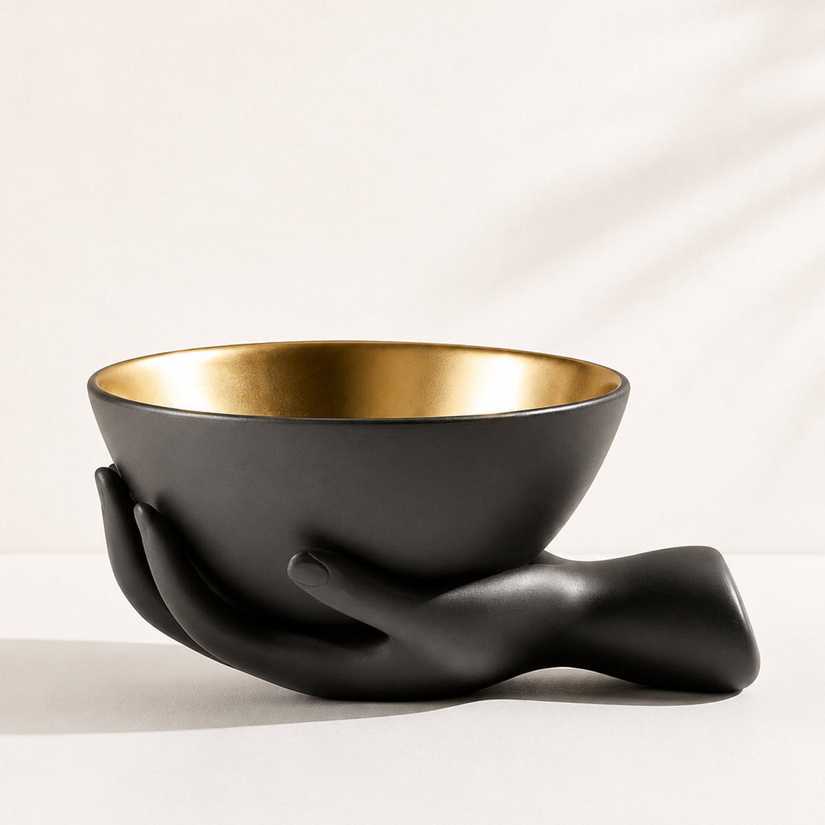 Porcelain Accent Bowl, Black and Gold Sculpted Decor Bowl