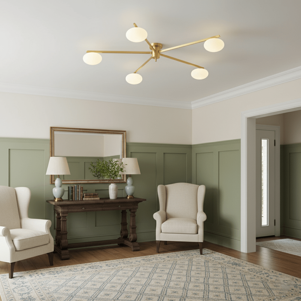 Sputnik Ceiling Light, Low Profile Oval Glass Flush Mount