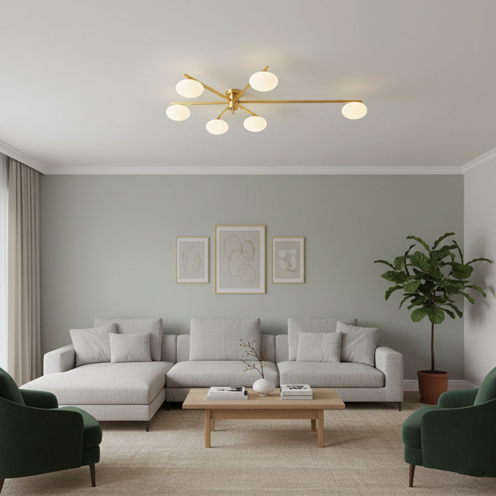 Sputnik Ceiling Light, Low Profile Oval Glass Flush Mount