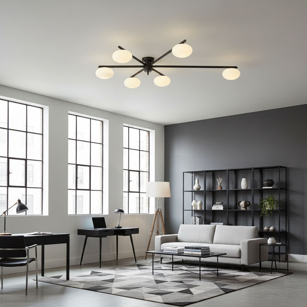 Sputnik Ceiling Light, Low Profile Oval Glass Flush Mount