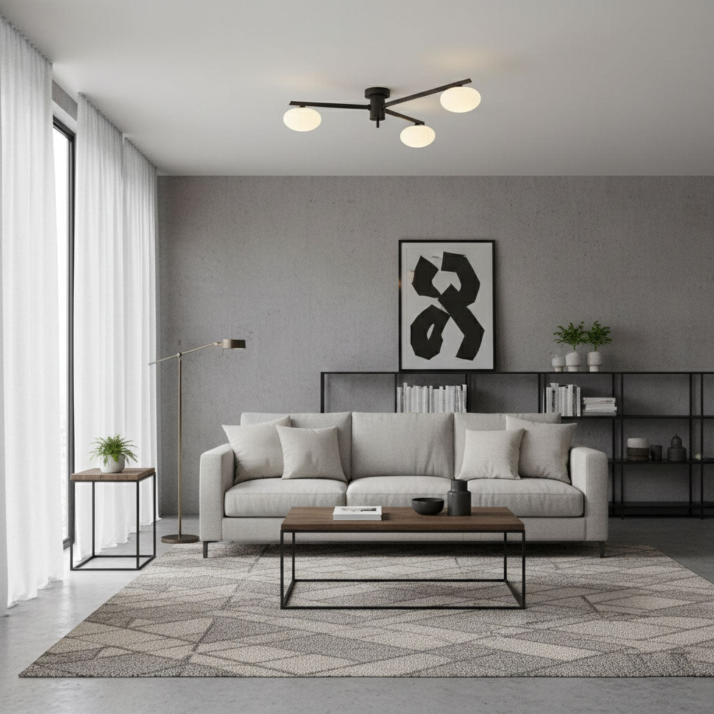 Sputnik Ceiling Light, Low Profile Oval Glass Flush Mount