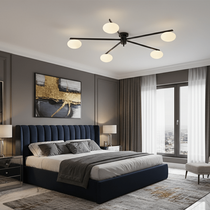 Sputnik Ceiling Light, Low Profile Oval Glass Flush Mount