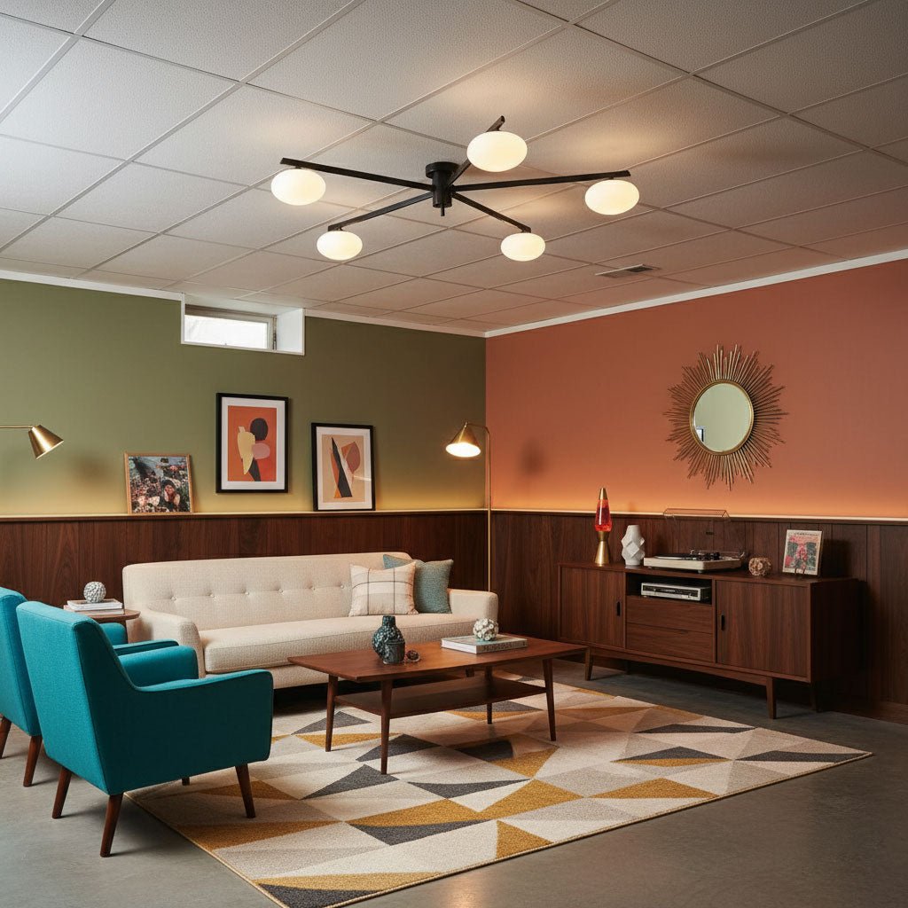 Sputnik Ceiling Light, Low Profile Oval Glass Flush Mount