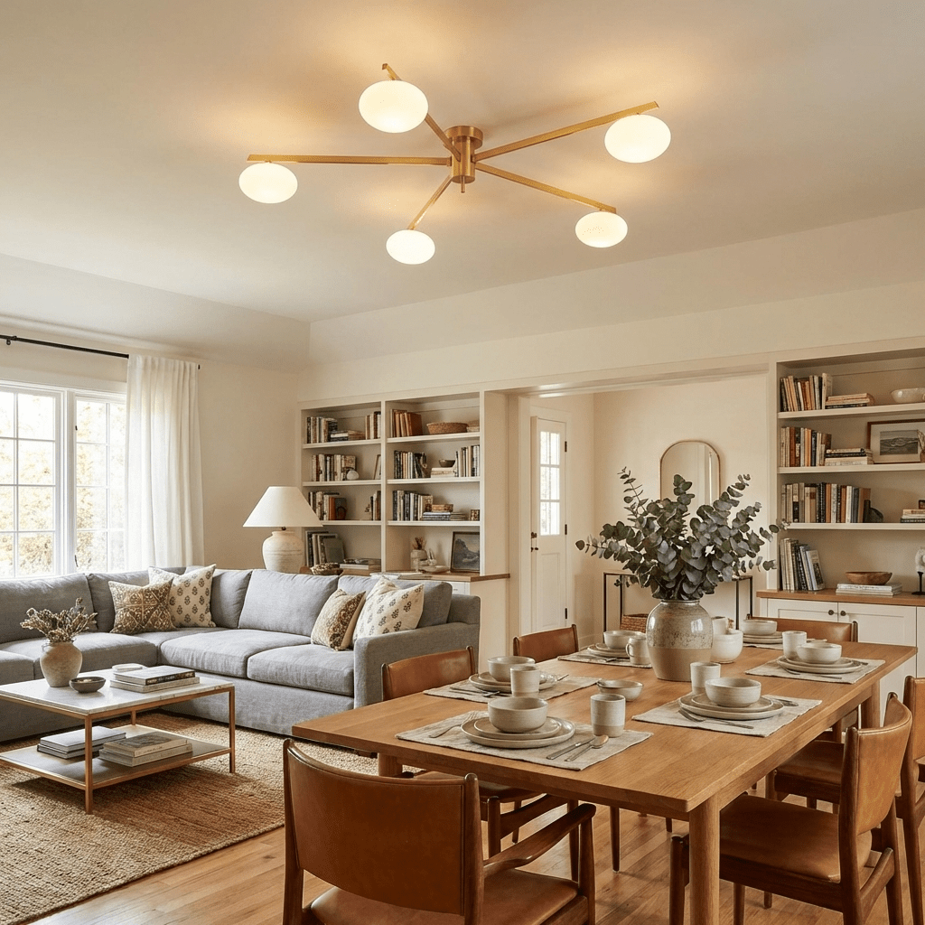 Sputnik Ceiling Light, Low Profile Oval Glass Flush Mount