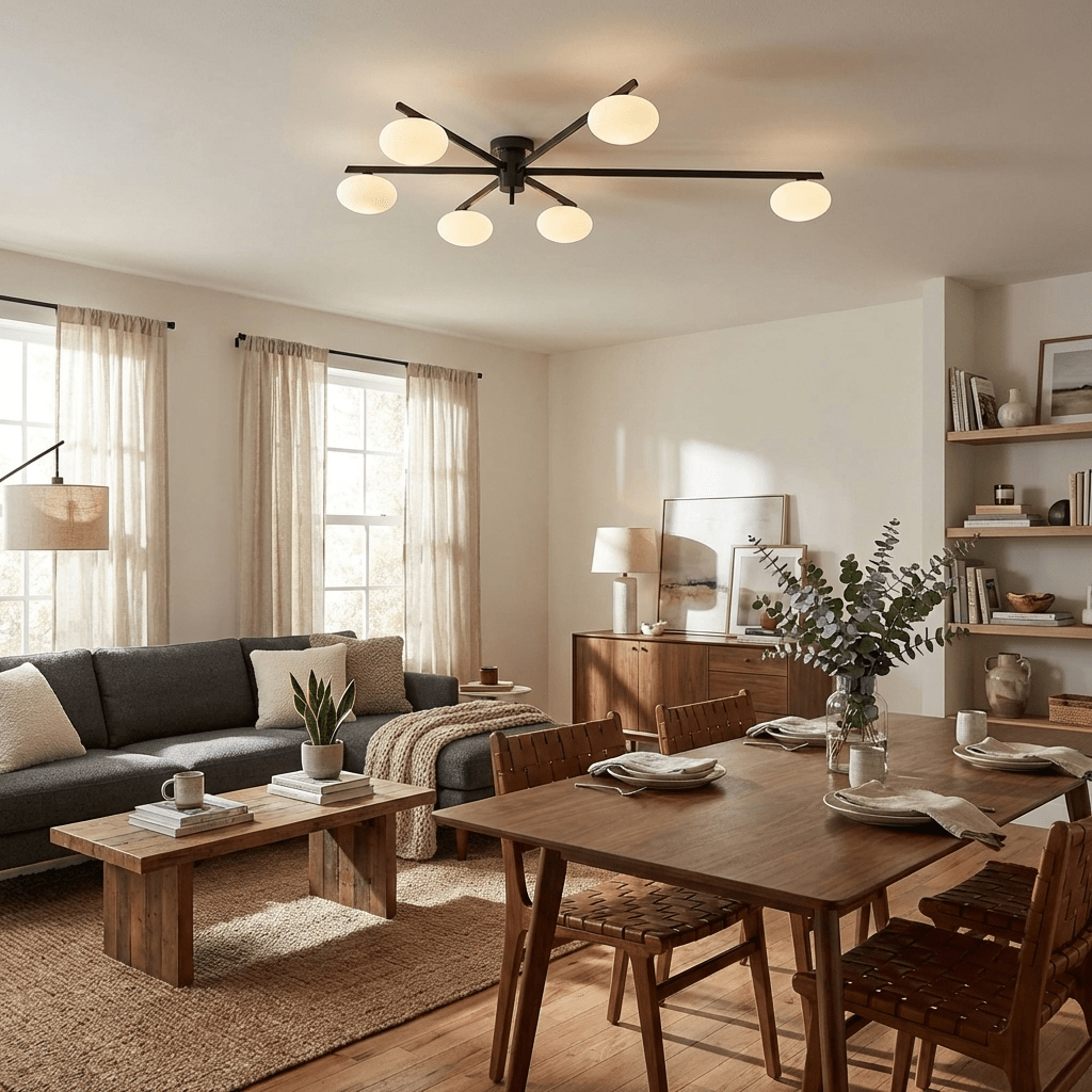 Sputnik Ceiling Light, Low Profile Oval Glass Flush Mount