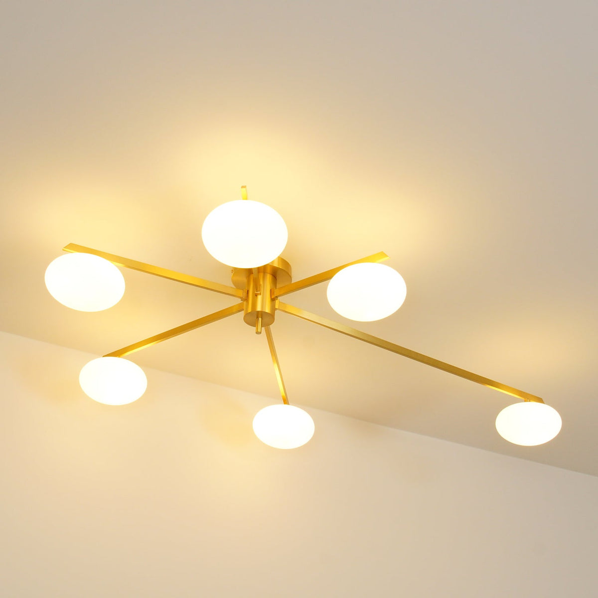 Sputnik Ceiling Light, Low Profile Oval Glass Flush Mount