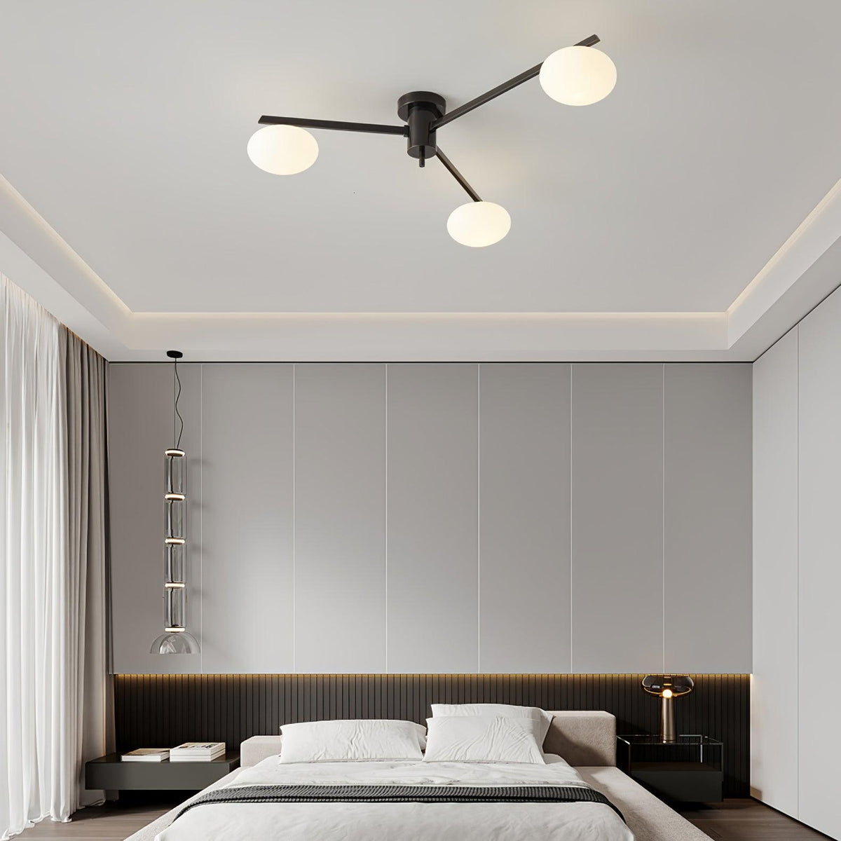 Sputnik Ceiling Light, Low Profile Oval Glass Flush Mount