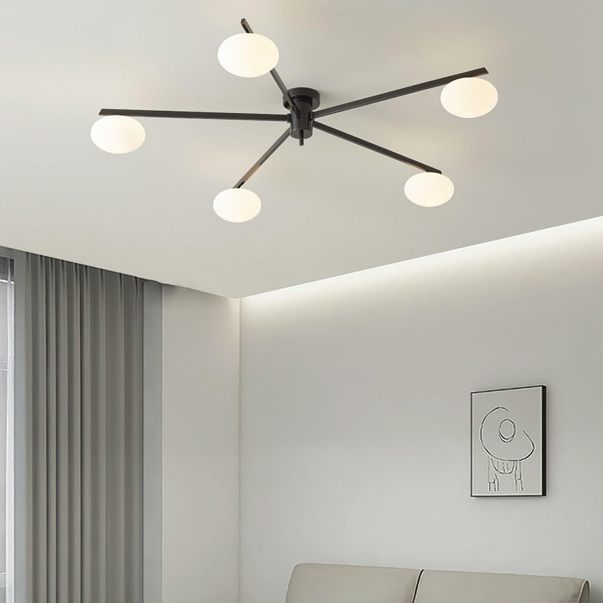 Sputnik Ceiling Light, Low Profile Oval Glass Flush Mount