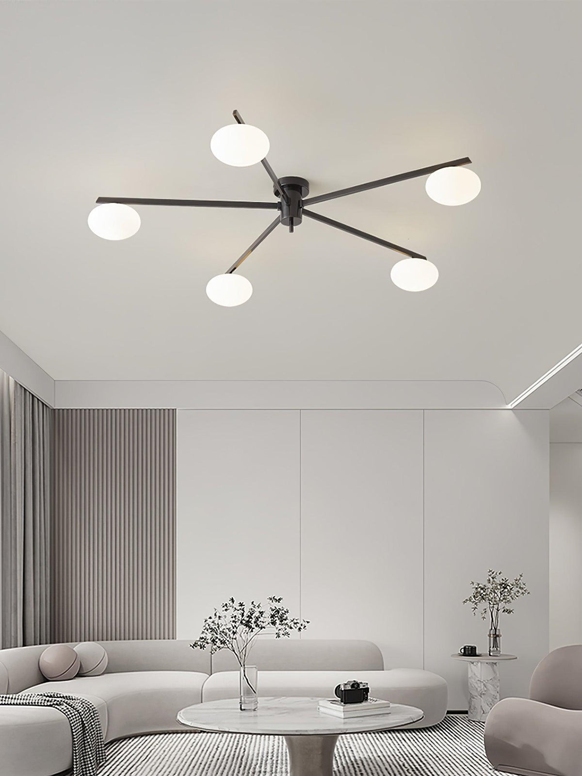 Sputnik Ceiling Light, Low Profile Oval Glass Flush Mount