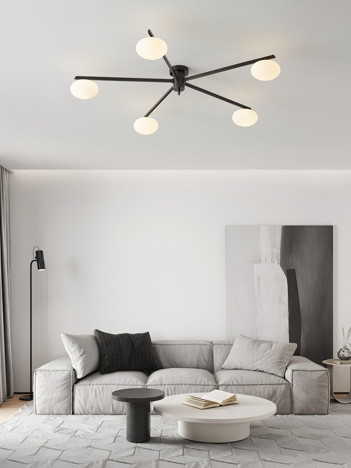 Sputnik Ceiling Light, Low Profile Oval Glass Flush Mount