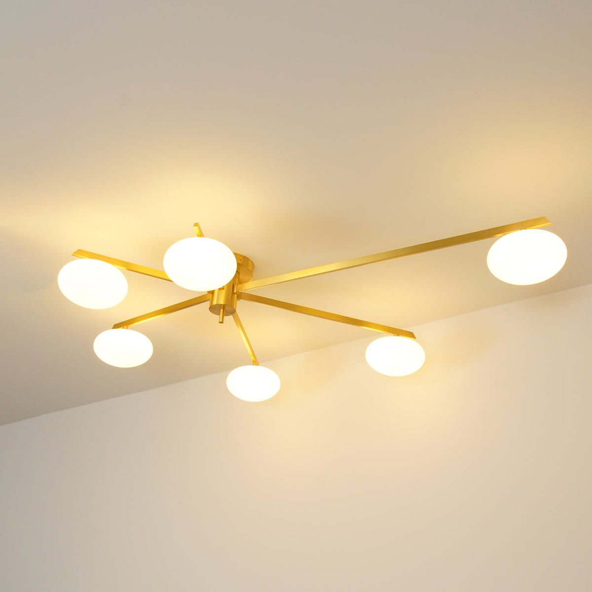 Sputnik Ceiling Light, Low Profile Oval Glass Flush Mount