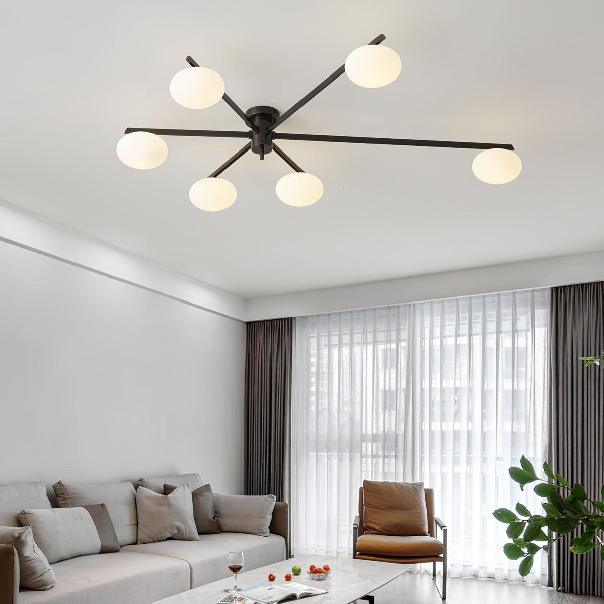 Sputnik Ceiling Light, Low Profile Oval Glass Flush Mount
