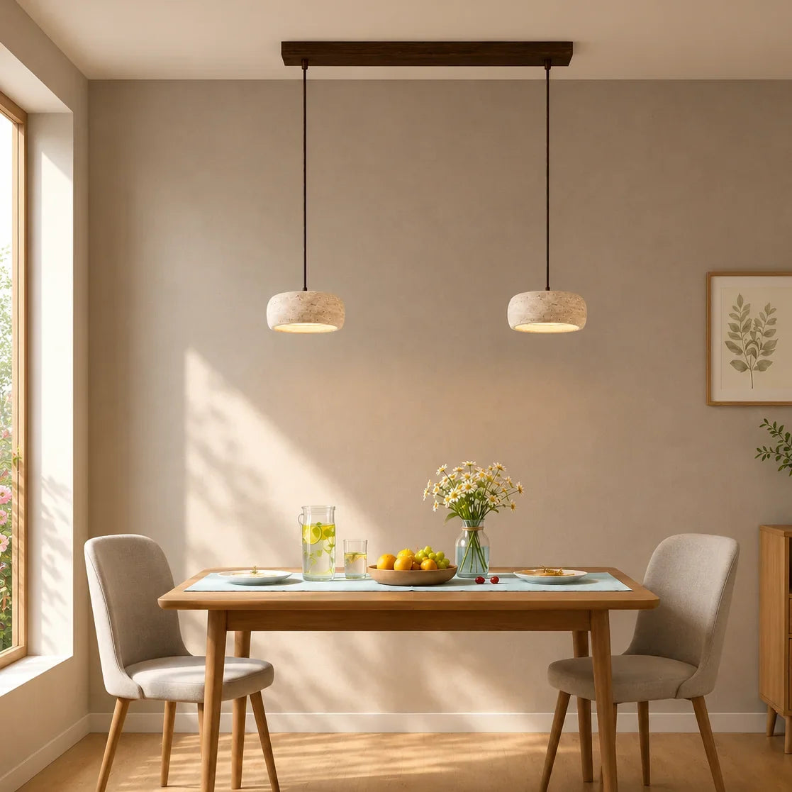 Travertine Pendant Light, Natural Stone 1, 2 or 3 Light