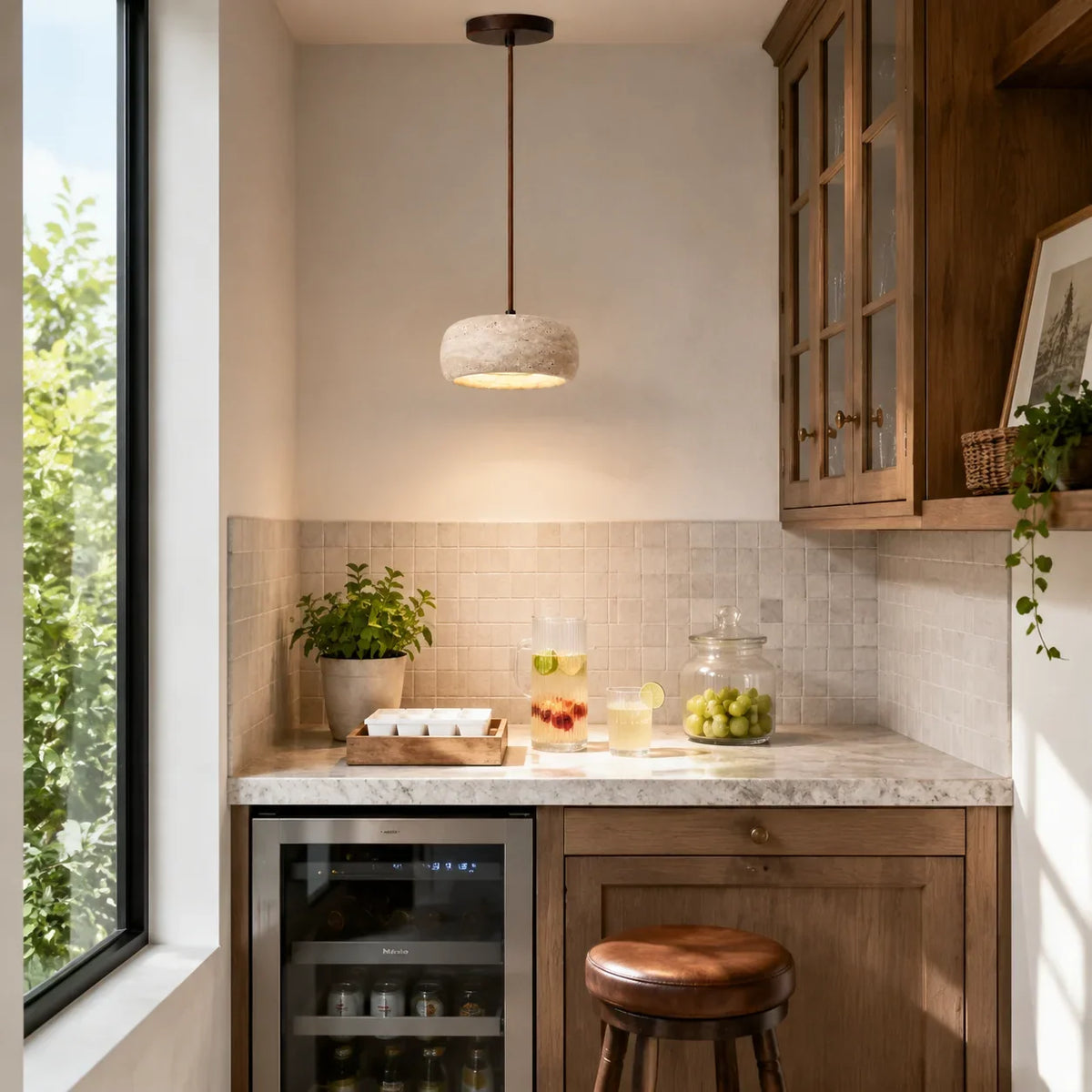 Travertine Pendant Light, Natural Stone 1, 2 or 3 Light