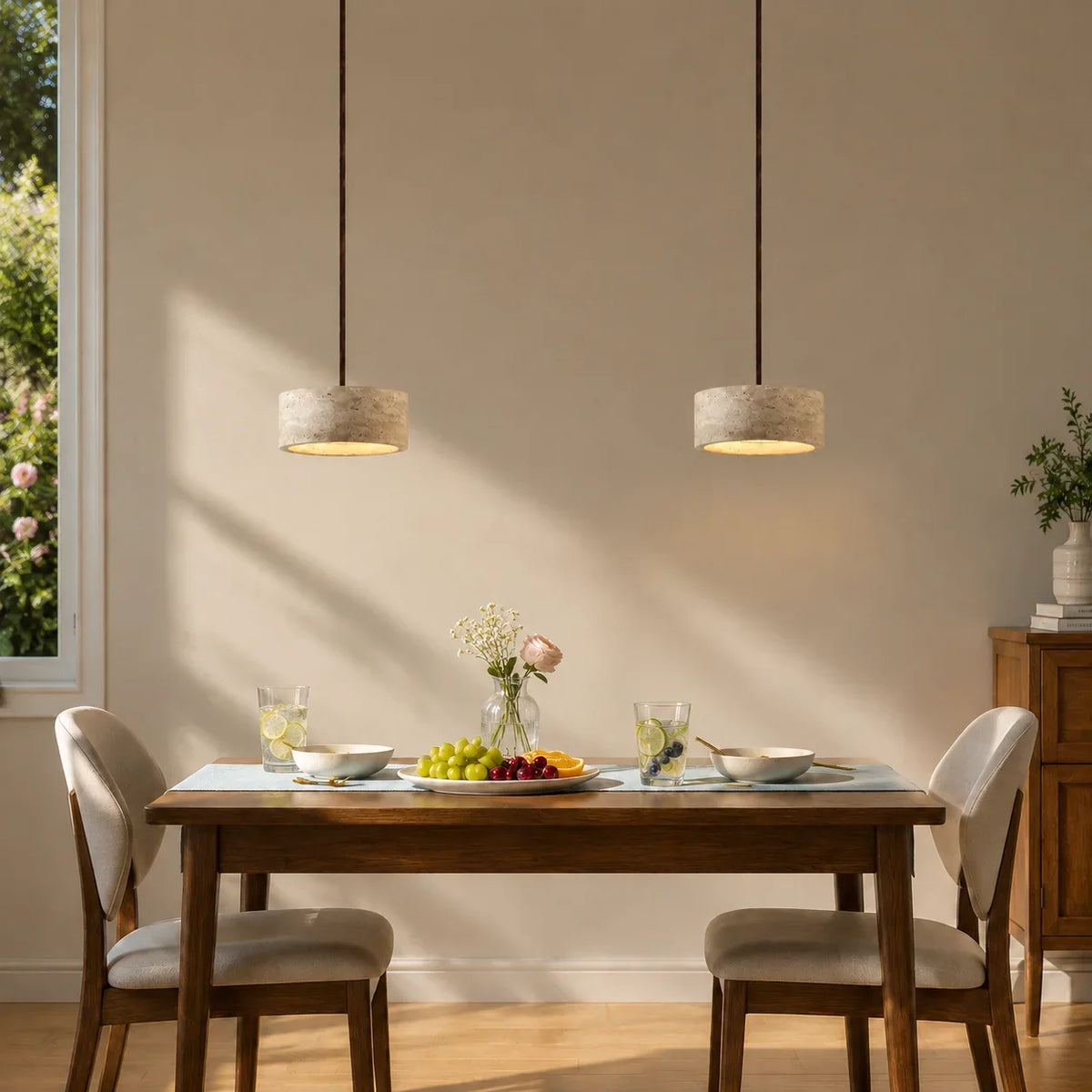 Travertine Pendant Light, Natural Stone 1, 2 or 3 Light