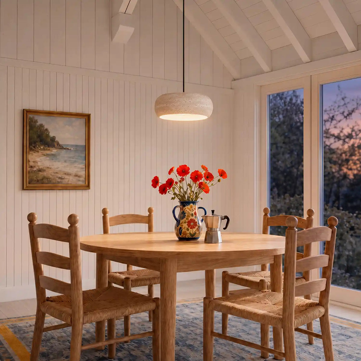 Travertine Pendant Light, Natural Stone 1, 2 or 3 Light