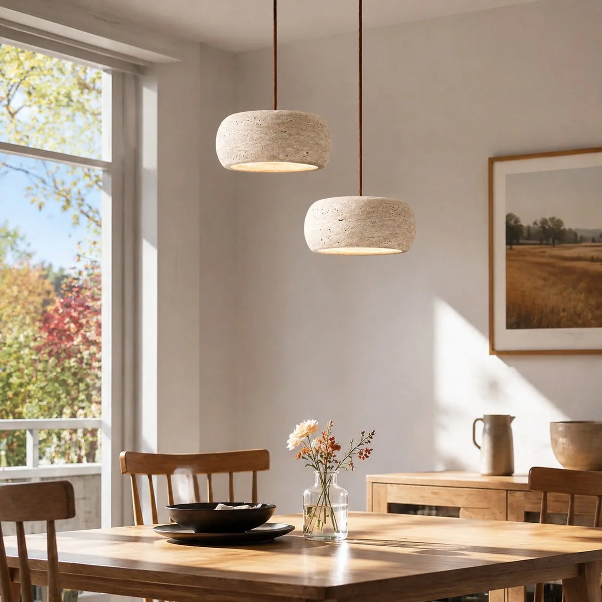 Travertine Pendant Light, Natural Stone 1, 2 or 3 Light