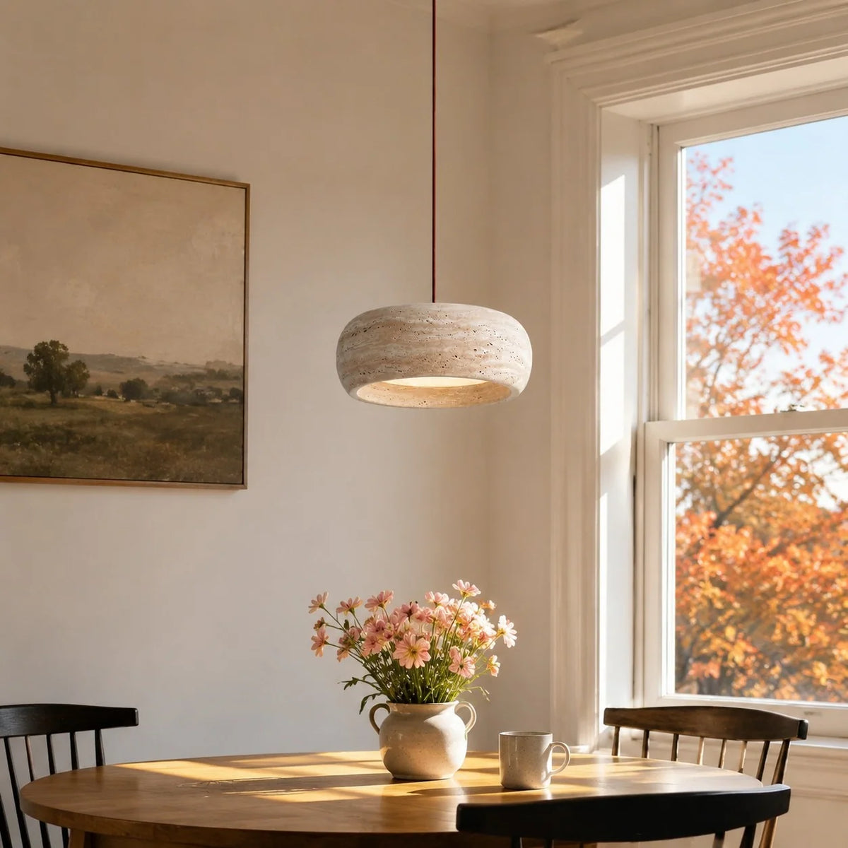 Travertine Pendant Light, Natural Stone 1, 2 or 3 Light