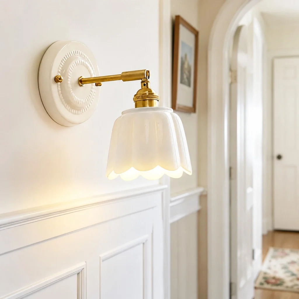 Ceramic Flower Wall Sconce, Vintage Brass, 1, 2 or 3 Light