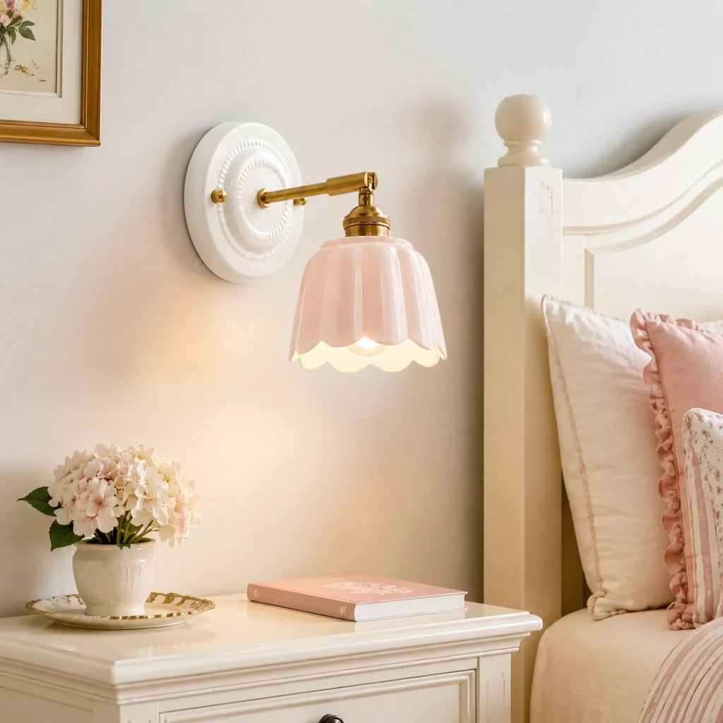 Ceramic Flower Wall Sconce, Vintage Brass, 1, 2 or 3 Light