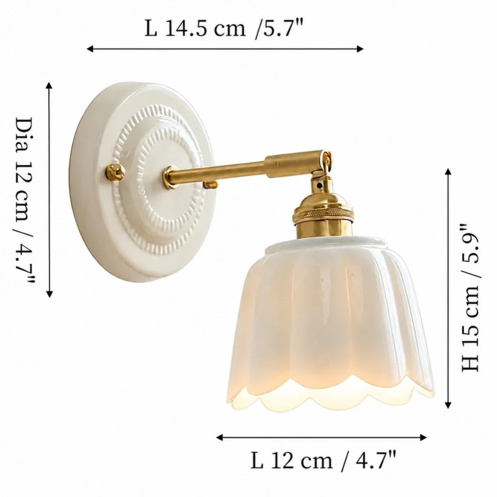 Ceramic Flower Wall Sconce, Vintage Brass, 1, 2 or 3 Light