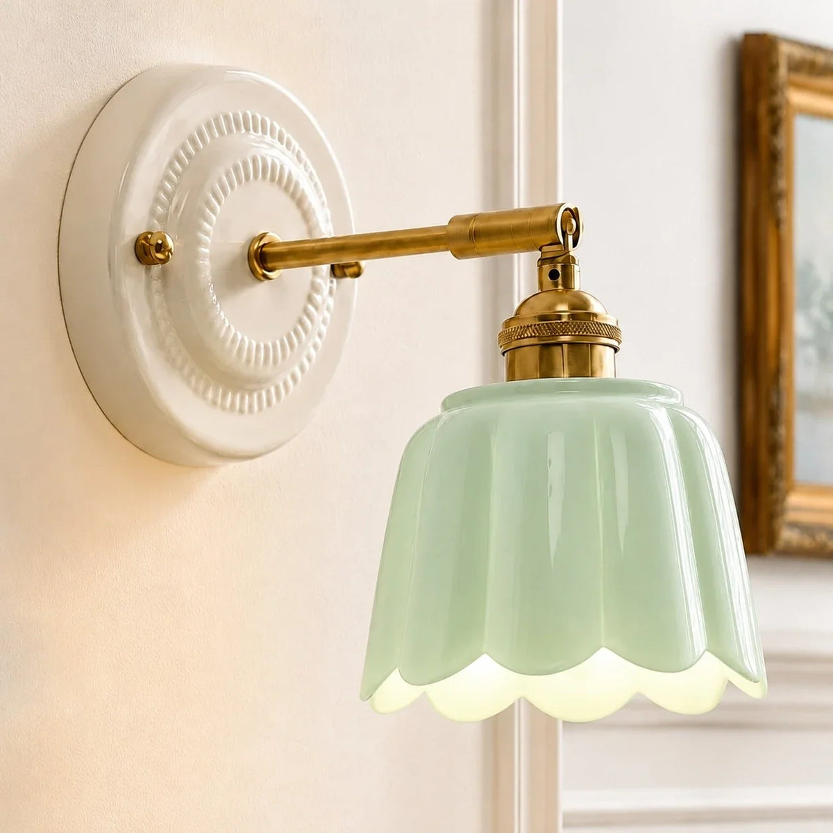 Ceramic Flower Wall Sconce, Vintage Brass, 1, 2 or 3 Light