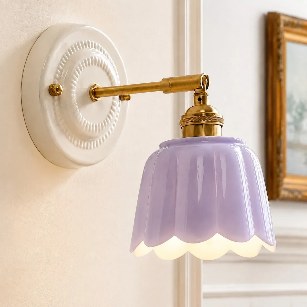 Ceramic Flower Wall Sconce, Vintage Brass, 1, 2 or 3 Light