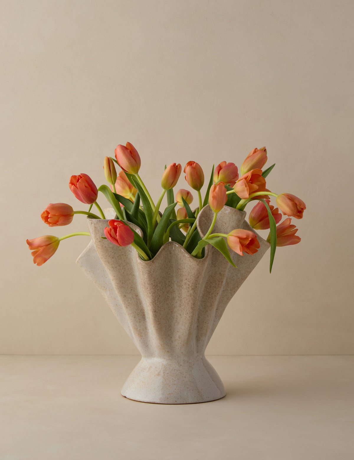 Ruffled Stoneware Vase, Reactive Glaze Decorative Vase