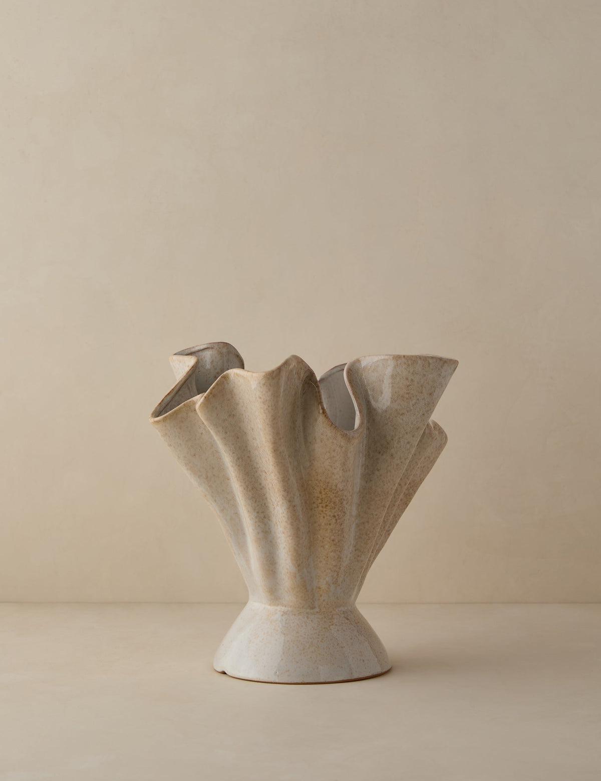 Ruffled Stoneware Vase, Reactive Glaze Decorative Vase