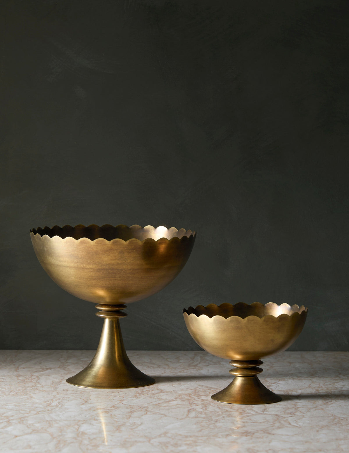 Scalloped Compote Bowls Set of 2, Brass or Pewter Finish